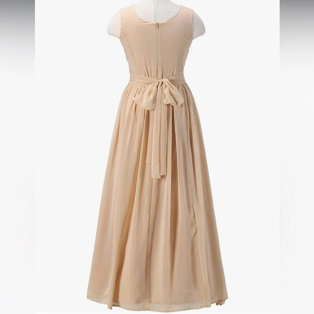 Girls' Formal V-Neck Chiffon Maxi Dress in Beige